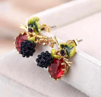 Razkošno emajl glaze Rdeče gem blackberry uhani za Ženske Eleganten nakit
