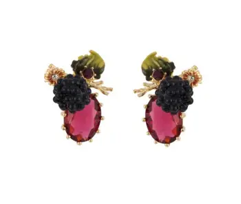 Razkošno emajl glaze Rdeče gem blackberry uhani za Ženske Eleganten nakit