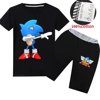 Otroška Oblačila Risanka Sonic Hedgehog Bombaž Krog Vratu T-shirt majica + Hlače Šport Priložnostne Poletja 2-16Y Obleko