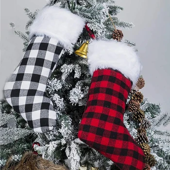 3PCS Božični Okraski Božič Nogavice Kariran Božič, Velika Klasična Bela Črna Za Božič Počitnice Stranka Dekoracijo Natalne