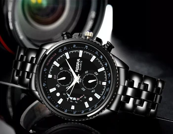 Moški Quartz uro Polno jeklenih 2020 Luksuz & business casual ročno uro iz nerjavečega jekla modni črno relojes Moško saati