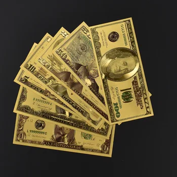Zlato folijo Dolar Bankovcev 7pcs Zlato, Srebro Pisane Ponarejenega Denarja S 100 Dolarjev Sredstev Embalažo Za Zbiranje Darilo