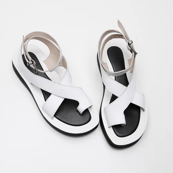 Usnje Krava ravno platformo Sandali ženska obutev moda za ženske stranka obleko čevlje, ženska, poletje slog žensk flip-flop