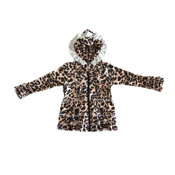 Debelo/drobno leopard suknjič baby dekleta hooded zadrgo outwear otroci ruffle plašč jesensko jakno z ruffles