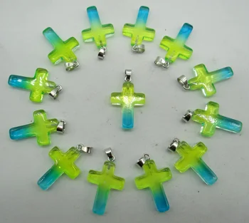 Naravni kamen Titan Kristalno Turquoises Quartz Crystal Križ obesek za diy Nakit, izdelava ogrlica Accessories24PCS A15