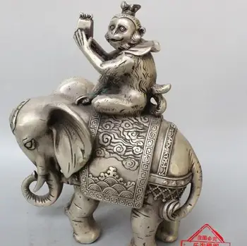 Starinsko MingDynasty srebrni kip / kiparstvo--opica & slon,ročno Izrezljano,dekoracijo obrti /zbirka & okras,z oznako