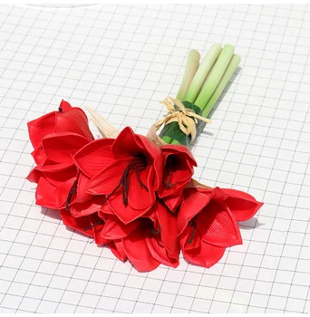 7pcs/veliko 30 cm Pravi Dotik Ponaredek Orhideja Šopek PU Jeseni Umetne Rože Veje Rdeča Lilija Cvet Za Poroko Doma Namizno Dekoracijo