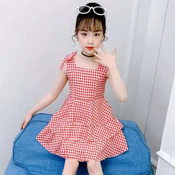 2020 Poletje baby Girl Oblačenja Oblačila najstnik flounce roza siva kariran brez naramnic off rami obleko 3 4 5 6 7 8 9 10 12 leto 160 cm
