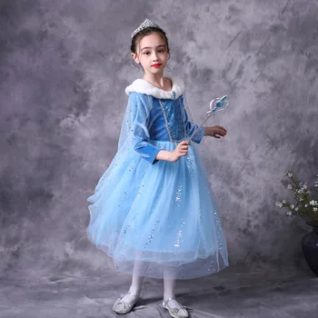 Pozimi Snežna Kraljica 2, Dekleta, Otroci Elsa Ana Modra Princesa Obleko Gor Rojstni Dan, Božič Halloween Kostum Fancy Pravljice Slog