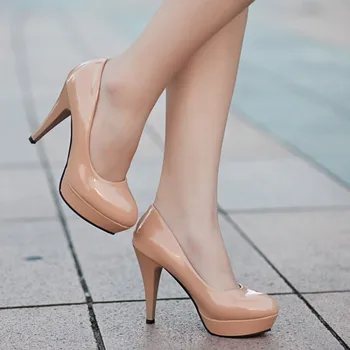 Ženske v visokih petah moda lakastega usnja visoke pete ženske čevlje opozoril žensk obleko velikosti čevlji 34 -42