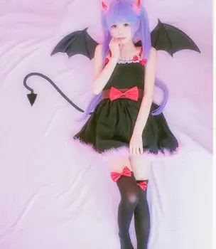 Brezplačna dostava Anime novo igro Cosplay Suzukaze Aoba Cos Halloween Party Celoten sklop, 4in1(Demon rogovi + krilo + nogavice + nogavice lok)