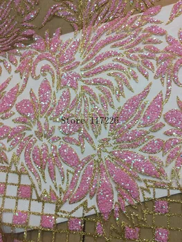 Nov Prihod afriških Til tkanine, čipke z bleščicami v baby roza Afriške neto čipke JRB-62437 za ženske obleke
