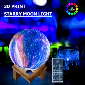 LED Luna Lučka 3D Tiskanja za ponovno Polnjenje Noč Svetlo Zvezdnato Nebo 16 Barva, Daljinsko Bluetooth Čas Touch Senzor Postelji Dekoracija Žarnice