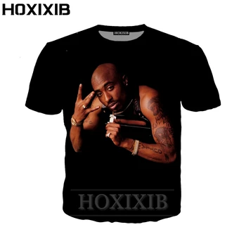 HOXIXIB 3D Tiskanja Rapper 2Pac T Shirt Hip Hop Pevka Tee Velik Pesnik Tshirt Moški Udeleženec Poletne Počitnice na Plaži O Neck Majica Ženske