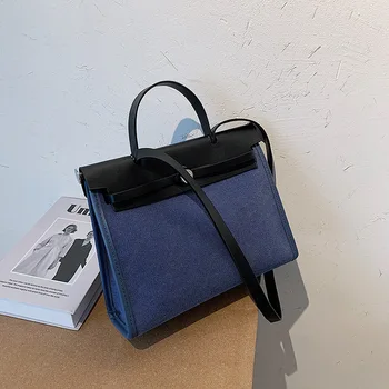 Kontrast barve, Velike Tote vrečko 2020 Fshion Novo Visoko-kakovostno Platno Žensk Oblikovalec Torbici Visoka zmogljivost Ramenski Messenger Bag