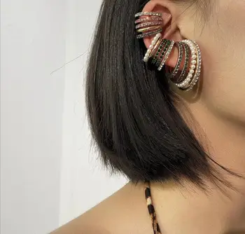 ženske Nezakonitih pol kroga uhani Barvne Okrasnih 3 kos set multi-obroč pearl uho kosti