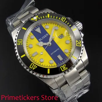 BLIGER 40 mm rumeno modra številčnica keramične plošče svetlobna safirno steklo avtomatsko gibanje watch