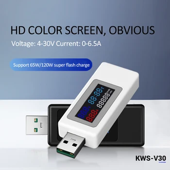 DC4-30V 0-6.5 Napetost Moč Merjenje Zmogljivosti Trenutno Detektor IPS Zaslon 6 v 1 USB Tester Wattmeter Tester Napetosti Zdravnik Dete