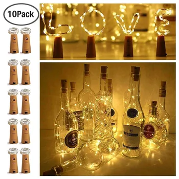 10 Pack LED Steklenico Vina Plute Svetlobe Pravljice Luči 2M Bakrene žice Razsvetljavo Niz Okrasne Osvetljene steklenico za Poroko Xmas Party