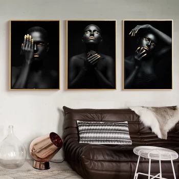 Afriške Umetnosti Cuadros Črno Zlato Gola Ženska, Oljna slika na Platnu Wall Art, Plakati, Tiskanje Stenske Slike za Dnevna Soba Spalnica
