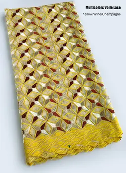 5 Metrov Aqua Breskev Zlato Švicarske Voile Čipke mehko bombažno Afriške čipke tkanine Nigerija oblačilo šivanje krpo, brez lukenj visoke kakovosti