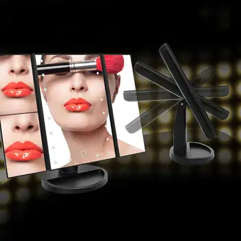 LED Krat Ličila Ogledalo Namizje Kozmetično Ogledalo Povečevalno Steklo Ličila Lepoto Orodje 3 Zložljiva Nastavljiv Make up Ogledalo