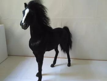 Big simulacije črni konj model plastike&krzno vojni konj darilo igrača o 34x36cm