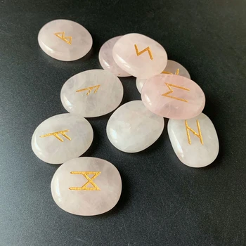 Naravni Rose Quartz Kamen Rune Nastavite Roza Kristalno Palm Kamni Viking Nordijske Rune Amulet Vedeževanje Dekor 25pcs/set