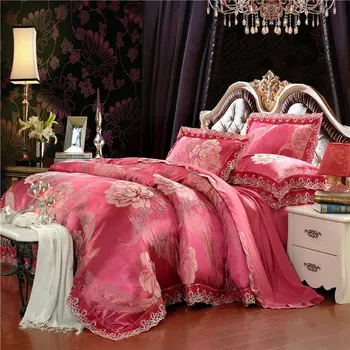Iver Zlati Luksuzni Saten Jacquardske tolažnik posteljnina določa Vezenje Super king size pillowcases Poroko dekor posteljo stanja določa