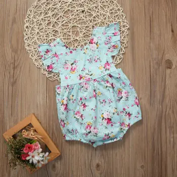 Newborn Baby Dekle Romper Cvetlični Bodysuit Sunsuit Poletne Obleke Obleke
