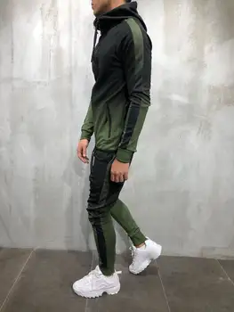 2019 Homens Da Moda Jaqueta de Impressao Gradiente Terno 3D Ternos Merano Outono Jaqueta Com Capuz E Calcas Conjunto Ocasiona
