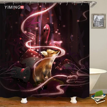 200x180cm kopalnica nepremočljiva tuš zavesa srčkan živali fox tiskanje poliester doma dekoracijo zaves s kavljem