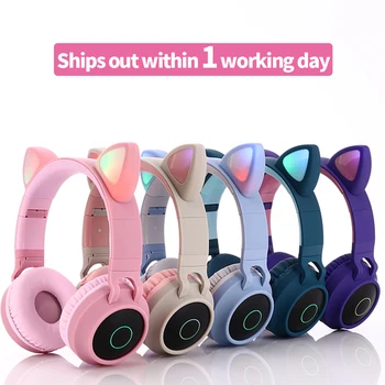 Bluetooth 5.0 Slušalke Mačje Uho Brezžični LED Luči Mobilne Telefone Slušalke Stereo Glasbe, Slušalke Dekle Hči Slušalke za PC