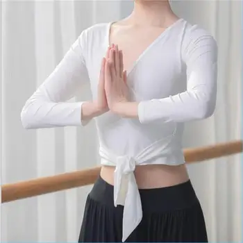Nova moda barva ženski ples v-neck top telovadnici usposabljanje dolg rokav dihanje femme tshirts