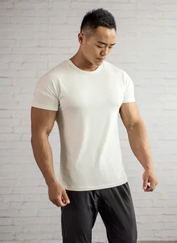 NOVO Bombaž šport kratek rokav bela majica bambus vlakna elastična hitro sušenje fitnes oblačila za moške