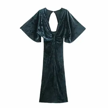 2020 Nove Ženske Žametno Obleko Proti-vrat Backless Elegantna Dama Večerjo Klub Midi Ženska Obleke