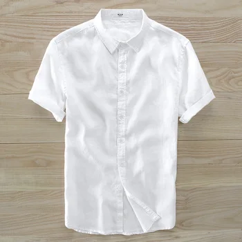 Klasični slog moške perilo kratka sleeved majico poletje priložnostne beli moški majica lan 5 barv M-3XL kvadratnih ovratnik srajce mens camisa