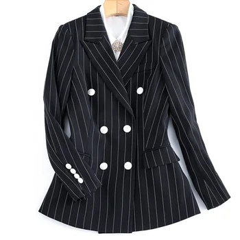 Velikosti S-4XL ženske obleke Jeseni novo strokovno poln rokav prugasta črn blazer Dame 