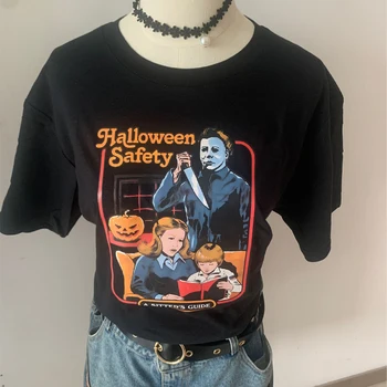 PUDO-JBH Unisex Gothic Čarovnice Smešno Tee 70-ih Vintage T-Shirt Halloween Obleka Black
