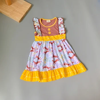 2019 NOVO dekle oblačila Poletje rjavi vrh zajec vzorec frock boutique Dojenčke, malčke Otroci ruffles deklica princesa obleko