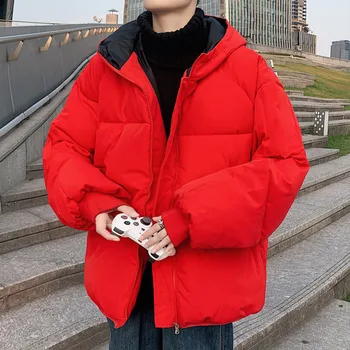 Zimsko Jakno za Moške Parka Topli Mode Priložnostne Debele Hooded Suknjič Moških Ulične Svoboden korejski Kratek Plašč Mens Oblačila M-5XL