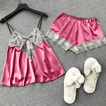 Moda za ženske pižame Čipke Sleepwear Seksi brez Rokavov Nightdress Camisole Babydoll spodnje Perilo, Pižame Pyjama Femme 2021