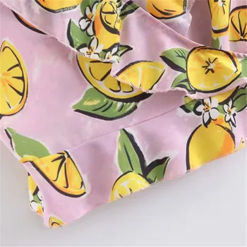 Ženske sladke limone tiskanja zaviti camis ogrlicom lok kravato brez rokavov prilagodljivih trakov obreži zgoraj ženska elegantna srčkan 2019 poletje blusas