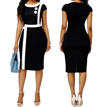 Mozaik Črno beli Poletni Obleki Ženske 2020 Priložnostne Slim Urad Svinčnik Bodycon Obleke Elegantno Seksi O-Vratu Midi Stranka Obleko