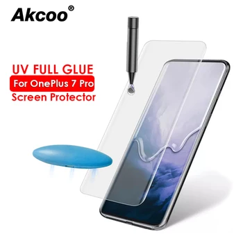 Akcoo 10D UV Stekla za OnePlus 7 Pro Zaščitnik Zaslon s čitalcem prstnih Odklepanje Kaljeno Steklo za Oneplus 7Pro zaščitno folijo