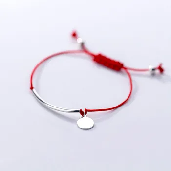 Rdeča Nit 925 Sterling Srebrna Zapestnica Modni Nakit Nastavljiv Vrv Niz Krog Dolgo Cev Čar Zapestnice za Ženske Ženski
