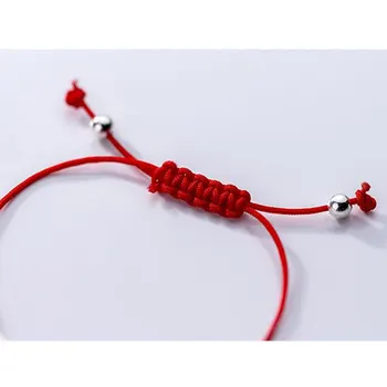 Rdeča Nit 925 Sterling Srebrna Zapestnica Modni Nakit Nastavljiv Vrv Niz Krog Dolgo Cev Čar Zapestnice za Ženske Ženski