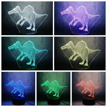 Nočna lučka Jurassic park LED Noč lahka 3D Dinozaver Svetlobe RGB 7 Sprememba Barve USB Znanja razstavi Stikalo Fant Fant Igrača Živali