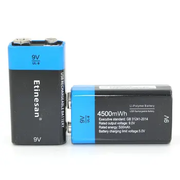 NOVA blagovna ZNAMKA Etinesan 9V 4500mWh litij-lipo li-ion USB Polnilne baterije