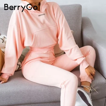BerryGo Prosti čas, dolg rokav obleka Ženske doma nastavite hooded svoboden Ulica slog žensk dva kosa Tek določa jeseni, pozimi 2020